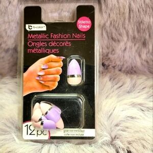 b*color metallic purple & pink metallic medium stiletto artificial nails